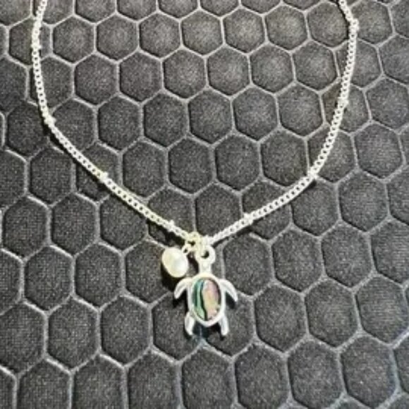 Turtle Anklet with Green Abalone Stones 18K White Gold Plated - Picture 1 of 1